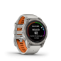 Preview: GARMIN Fenix 7 Pro Sapphire Solar, Nebelgrau -  Titanium Titan mit Nebelgrau/Glutorangem Armband, 47mm (010-02777-21)