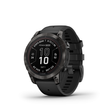 GARMIN Fenix 7 Pro Sapphire Solar, Schwarz - Carbongrau Titan DLC mit schwarzem Armband, 47mm (010-02777-11)