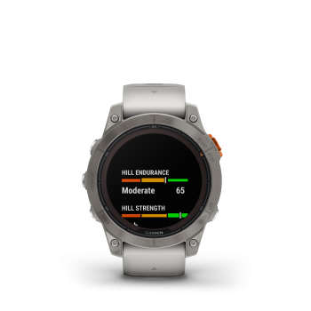 GARMIN Fenix 7 Pro Sapphire Solar, Nebelgrau -  Titanium Titan mit Nebelgrau/Glutorangem Armband, 47mm (010-02777-21)