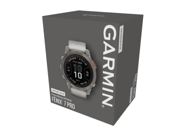 GARMIN Fenix 7 Pro Sapphire Solar, Nebelgrau -  Titanium Titan mit Nebelgrau/Glutorangem Armband, 47mm (010-02777-21)