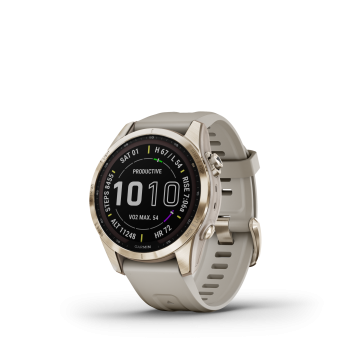 GARMIN Fenix 7S Sapphire Solar, Cremegoldenes Titan mit beigefarbenem Armband, 42mm (010-02539-21)