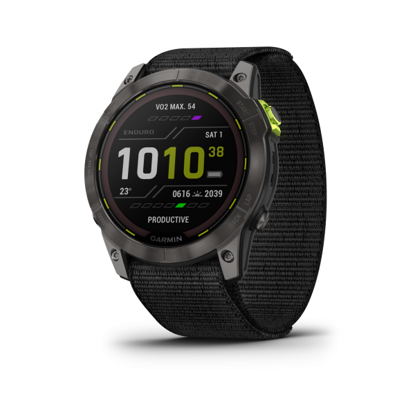 GARMIN Enduro2 Sapphire Solar, Carbon Gray DLC Titanium mit schwarzem UltraFit-Nylon-Armband (010-02754-01)