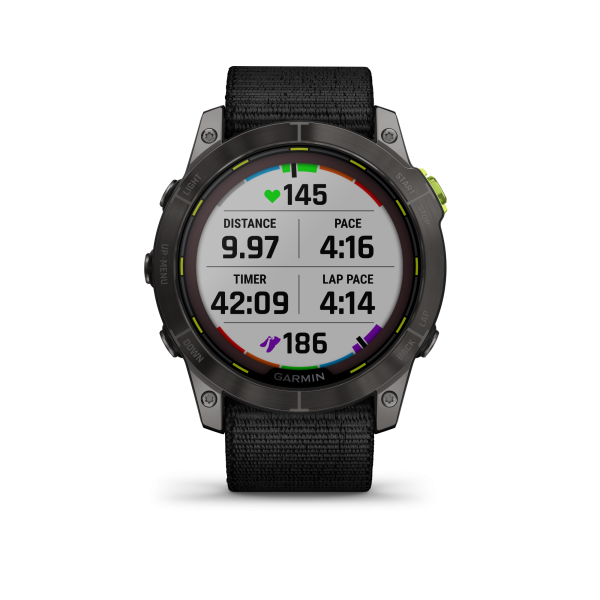 GARMIN Enduro2 Sapphire Solar, Carbon Gray DLC Titanium mit schwarzem UltraFit-Nylon-Armband (010-02754-01)