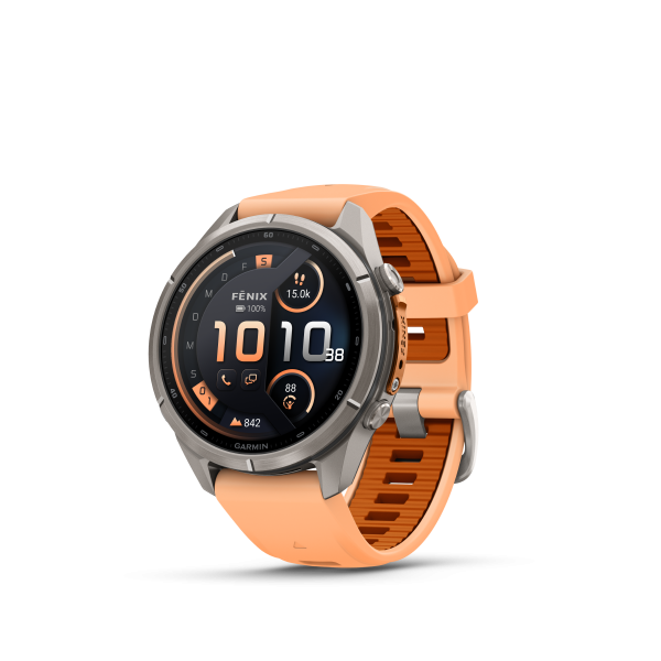 GARMIN Fenix 9 Pro InReach, 43mm, Titan mit Silikon-Armband Shell Pink/Autumn Orange (010-04335-01)