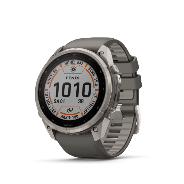 GARMIN Fenix 9 Pro Solar InReach, 51mm,  Kieselgrau/Titan mit Silikon-Armband (010-04339-01)
