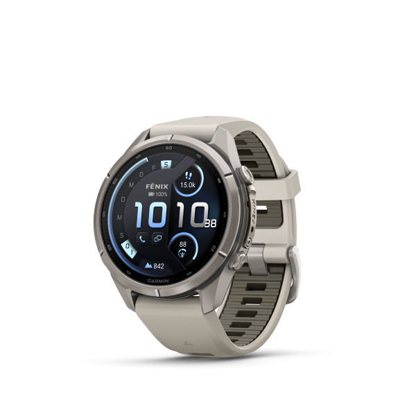 GARMIN Fenix 9 Pro InReach, 43mm, Titan mit Silikon-Armband Nebelgrau/Dunkler Sandstein (010-04335-81)