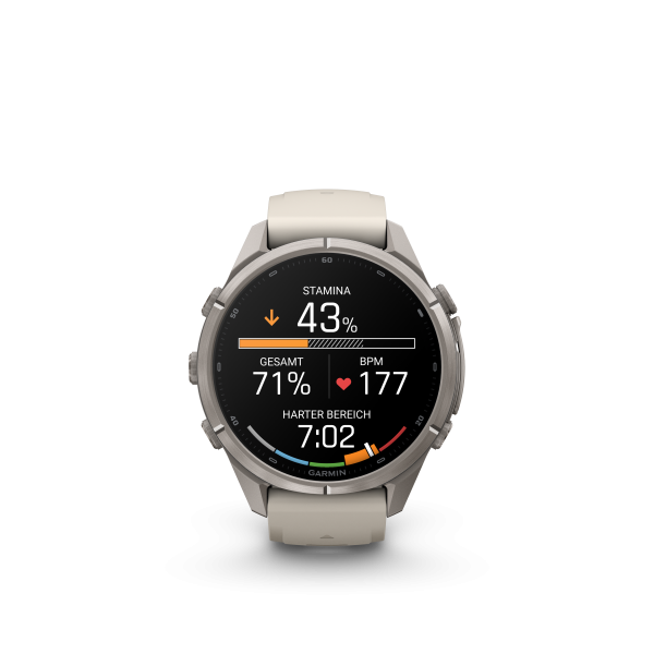 GARMIN Fenix 9 Pro InReach, 43mm, Titan mit Silikon-Armband Nebelgrau/Dunkler Sandstein (010-04335-81)