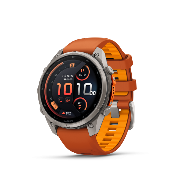 GARMIN Fenix 9 Pro InReach, 47mm, Titan mit Silikon-Armband Autumn Orange/Spark Orange (010-04336-01)
