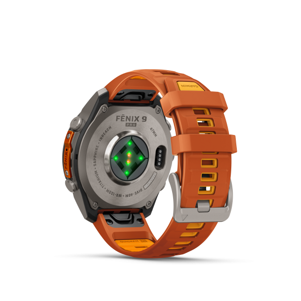 GARMIN Fenix 9 Pro InReach, 47mm, Titan mit Silikon-Armband Autumn Orange/Spark Orange (010-04336-01)